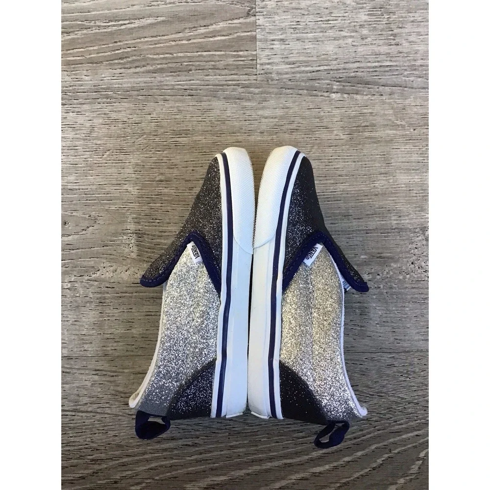 Vans Toddler Size 8.5 slip on Sneakers Glitter silver Blue Off The Wall Shoes